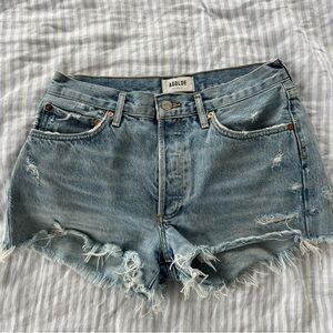 Agolde Blue Jean Shorts Distressed High-Waisted